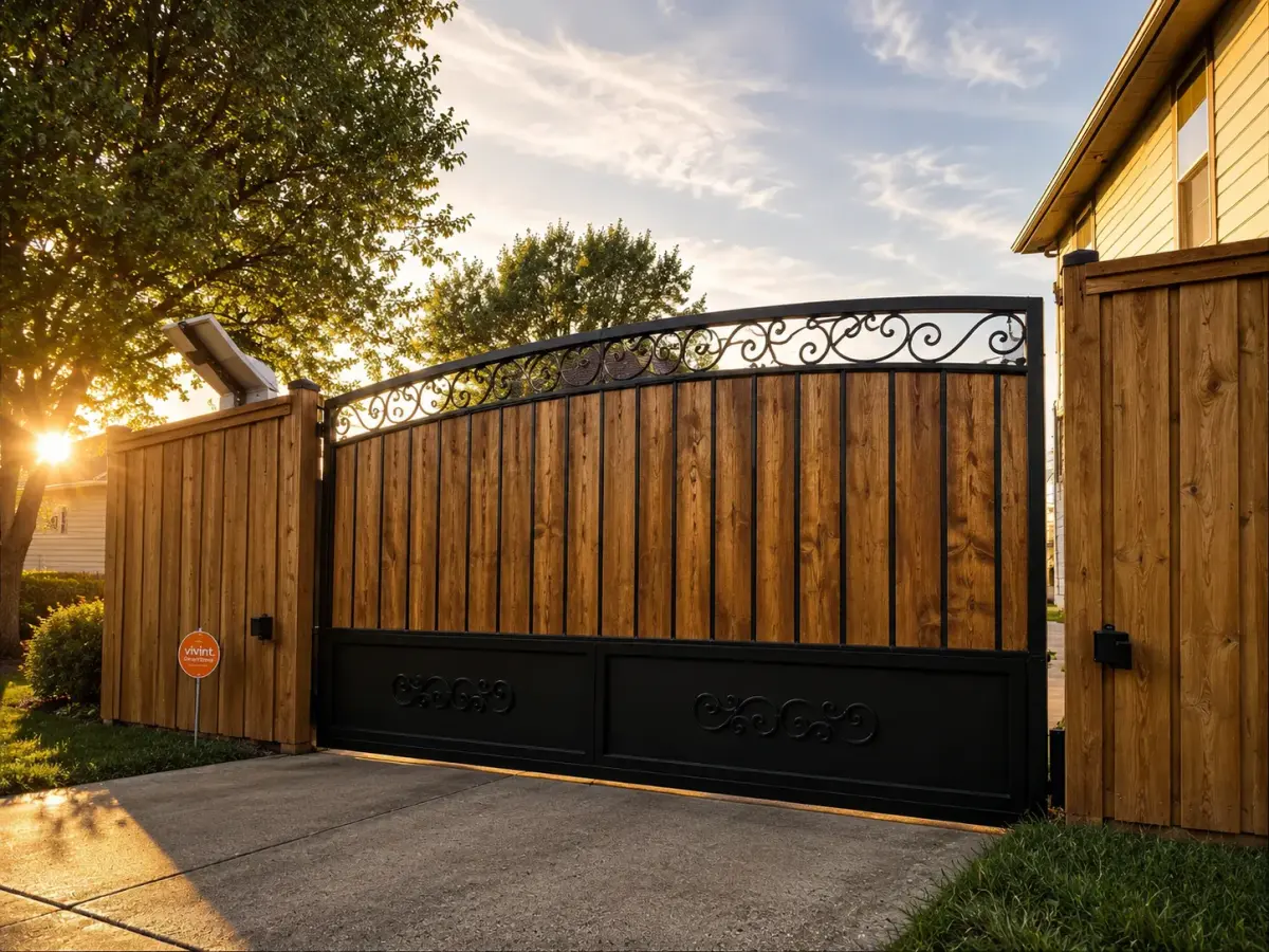 Automatic gate with cedar fence built by North Texas Fence and Deck in Plano, Texas